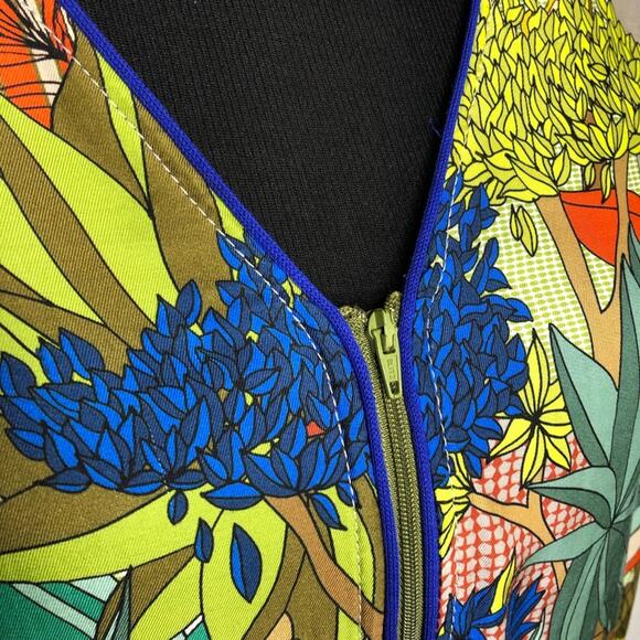 Tricot Chic blue green tropical print front cream back front zip cardigan US 12 - Picture 8 of 16